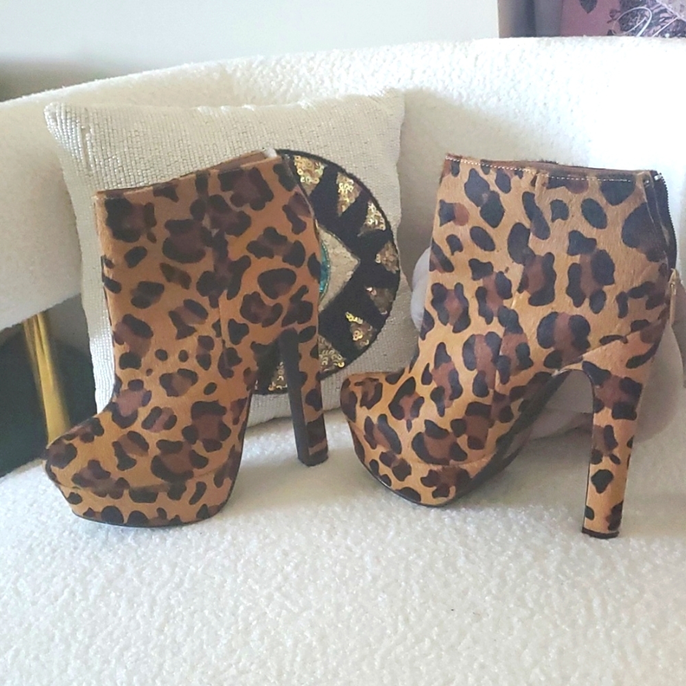Cheetah fur platform booties
